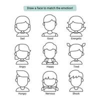 Draw a face to match the emotion themed worksheets for kids vector