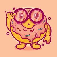 mascota de personaje de comida de donut genio con expresión de pensamiento dibujos animados aislados en diseño de estilo plano vector