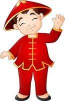 Cartoon Chinese boy wearing traditional costume vector