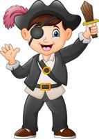 Cartoon pirate boy holding a wooden sword vector
