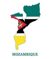 Diseño del mapa de la bandera nacional de mozambique, ilustración de la bandera del país de mozambique dentro del mapa vector