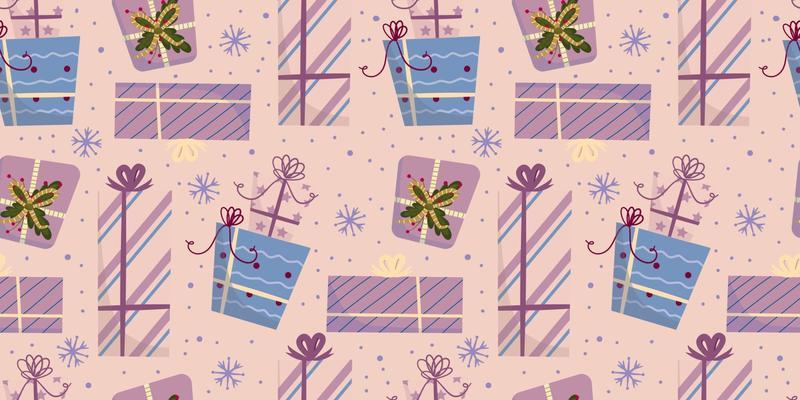 Cartoon seamless pattern christmas holiday. Vector cartoon xmas seamless pattern. Festive gift box. Holiday background