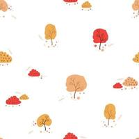 Seamless pattern with red and yellow autumn trees and bushes. vector