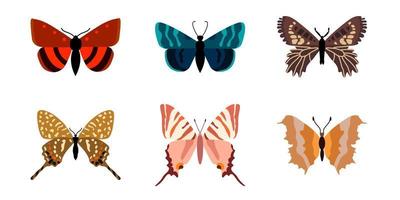conjunto, colección de mariposas sobre un fondo blanco. conjunto de iconos de dibujos animados aislados, insecto decorativo. vector
