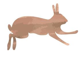 Outline silhouette of a colored hare, rabbit. Wild watercolor animal pose vector