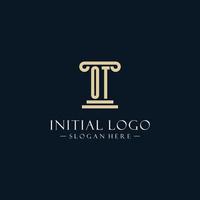 OT initial monogram logos with pillar shapes style vector