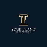 MP initial monogram logos with pillar shapes style vector