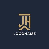 JH initial monogram logo design in a rectangular style with curved sides vector