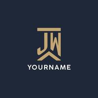 JW initial monogram logo design in a rectangular style with curved sides vector