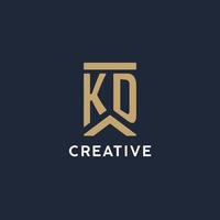 KD initial monogram logo design in a rectangular style with curved sides vector