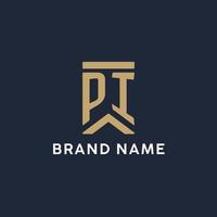 PI initial monogram logo design in a rectangular style with curved sides vector