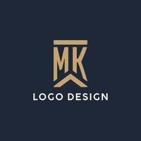MK initial monogram logo design in a rectangular style with curved sides vector