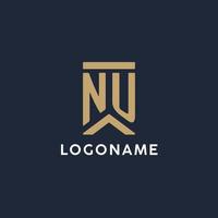 NU initial monogram logo design in a rectangular style with curved sides vector