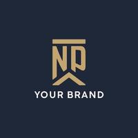 NP initial monogram logo design in a rectangular style with curved sides vector