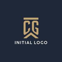 CG initial monogram logo design in a rectangular style with curved sides vector