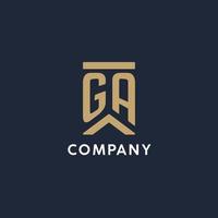 GA initial monogram logo design in a rectangular style with curved sides vector