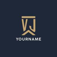 VJ initial monogram logo design in a rectangular style with curved sides vector