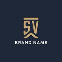 SV initial monogram logo design in a rectangular style with curved sides vector