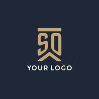 SO initial monogram logo design in a rectangular style with curved sides vector