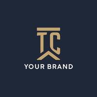 TC initial monogram logo design in a rectangular style with curved sides vector