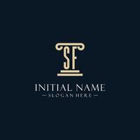 SF initial monogram logos with pillar shapes style vector