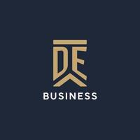 DE initial monogram logo design in a rectangular style with curved sides vector