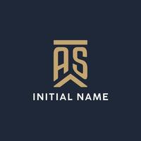 AS initial monogram logo design in a rectangular style with curved sides vector