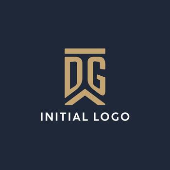 DG initial monogram logo design in a rectangular style with curved sides vector