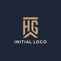 HG initial monogram logo design in a rectangular style with curved sides vector