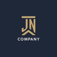 JN initial monogram logo design in a rectangular style with curved sides vector