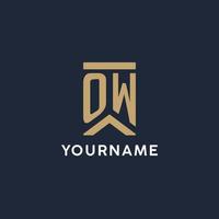 OW initial monogram logo design in a rectangular style with curved sides vector
