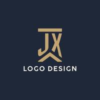 JX initial monogram logo design in a rectangular style with curved sides vector