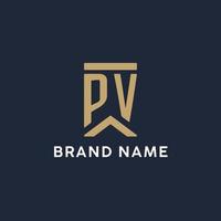 PV initial monogram logo design in a rectangular style with curved sides vector