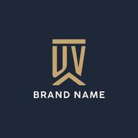 UV initial monogram logo design in a rectangular style with curved sides vector