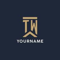 TW initial monogram logo design in a rectangular style with curved sides vector