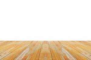 Empty wooden table top isolated on white background for product display montage photo