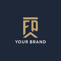 FP initial monogram logo design in a rectangular style with curved sides vector