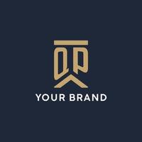 QP initial monogram logo design in a rectangular style with curved sides vector