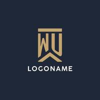 WU initial monogram logo design in a rectangular style with curved sides vector