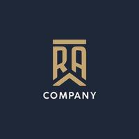 RA initial monogram logo design in a rectangular style with curved sides vector