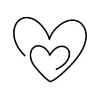 signo de logotipo de dos corazones monoline de amor dibujado a mano. pares de símbolos de ilustración romántica vectorial, pasión y boda. elemento plano de diseño de caligrafía del día de san valentín. plantilla de tarjeta de felicitación, invitación vector