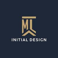 ML initial monogram logo design in a rectangular style with curved sides vector