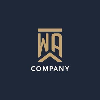 WA initial monogram logo design in a rectangular style with curved sides vector