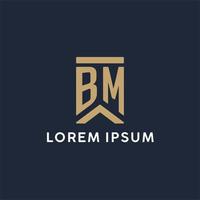 diseño de logotipo de monograma inicial bm en un estilo rectangular con lados curvos vector