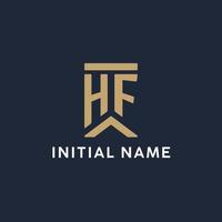 HF initial monogram logo design in a rectangular style with curved sides vector