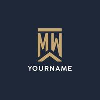MW initial monogram logo design in a rectangular style with curved sides vector
