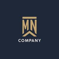 MN initial monogram logo design in a rectangular style with curved sides vector
