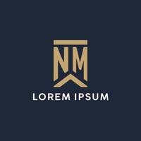 NM initial monogram logo design in a rectangular style with curved sides vector