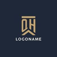QH initial monogram logo design in a rectangular style with curved sides vector