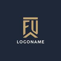 FU initial monogram logo design in a rectangular style with curved sides vector